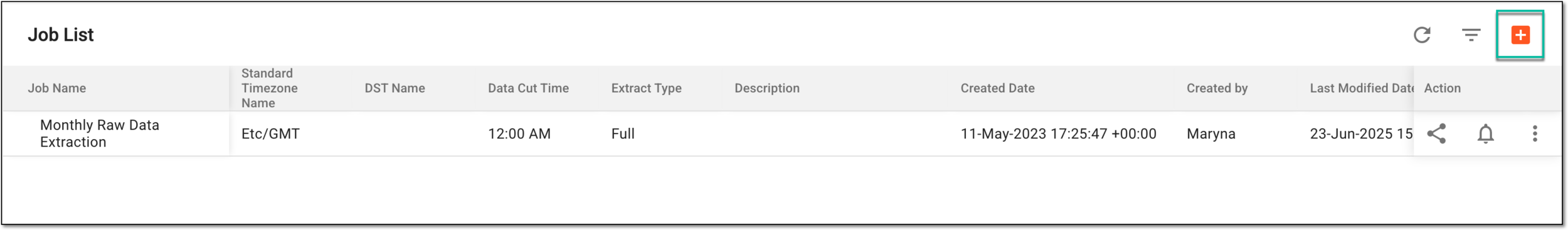 Selecting option to add raw data extraction job