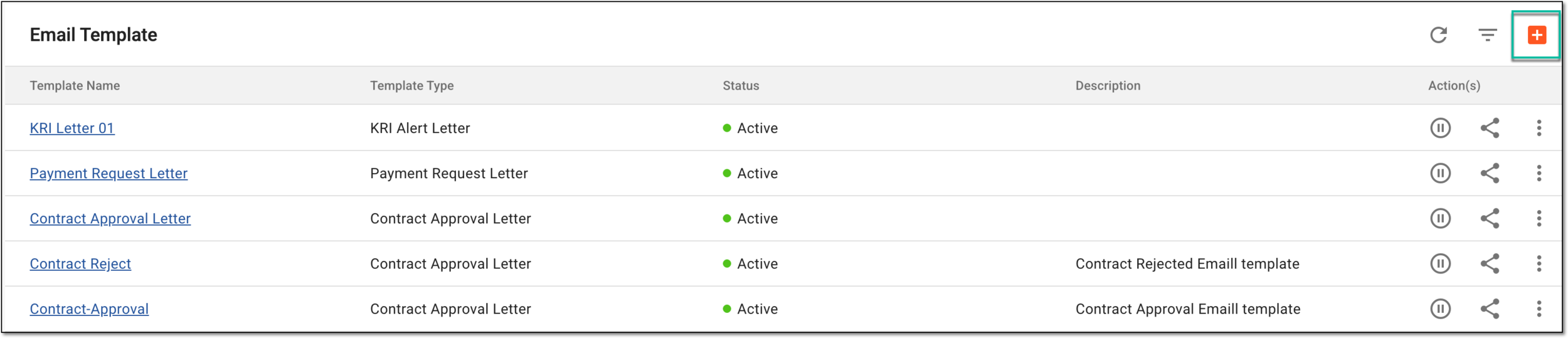 Selecting option to add new email template