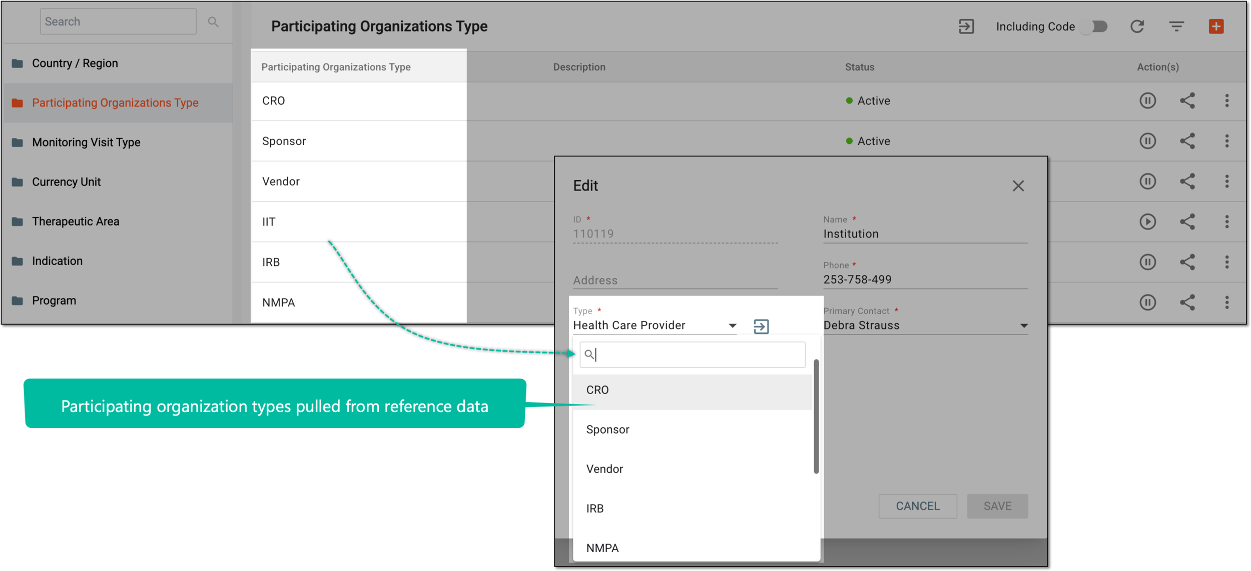 Reference data example