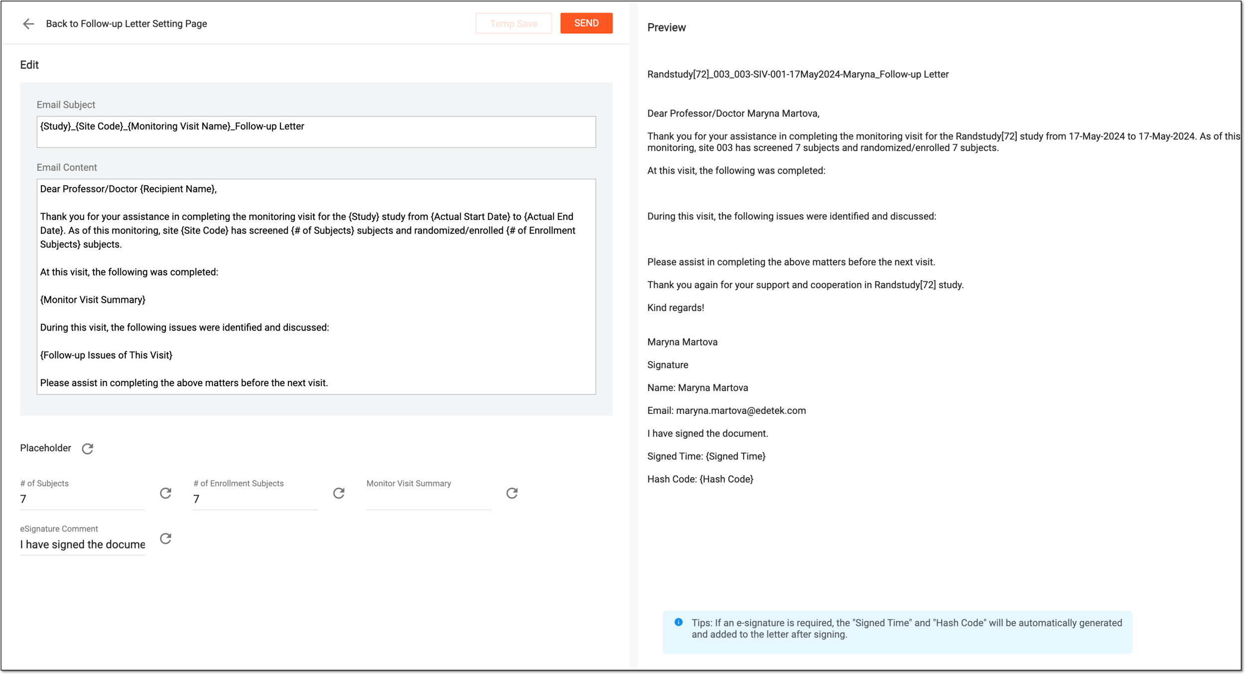 Updating letter content