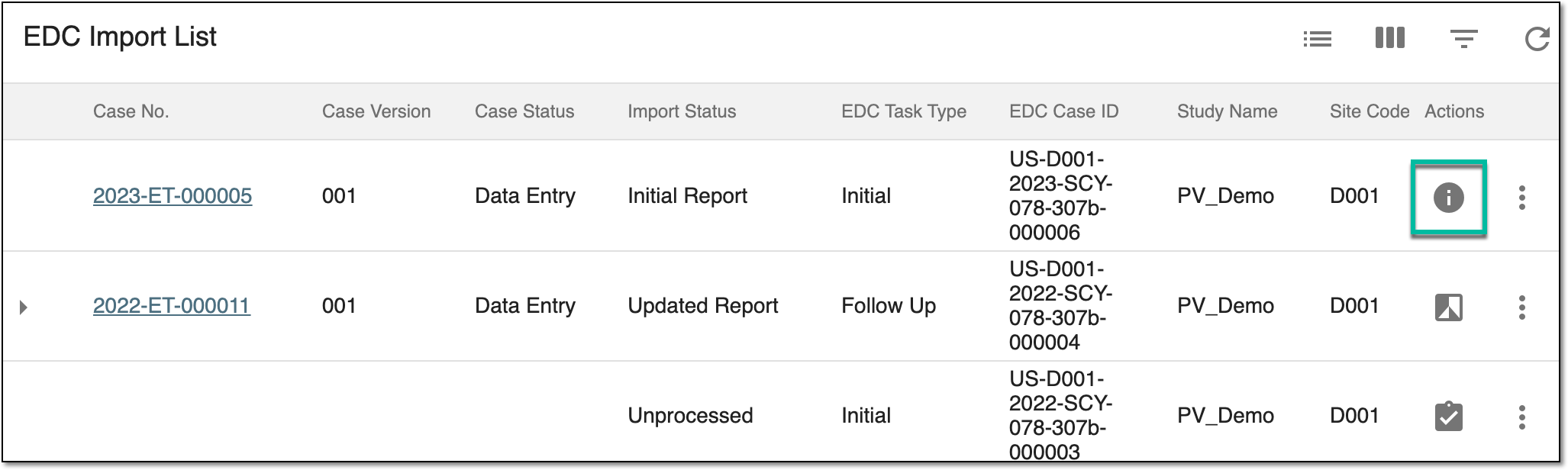 Selecting to view safety data