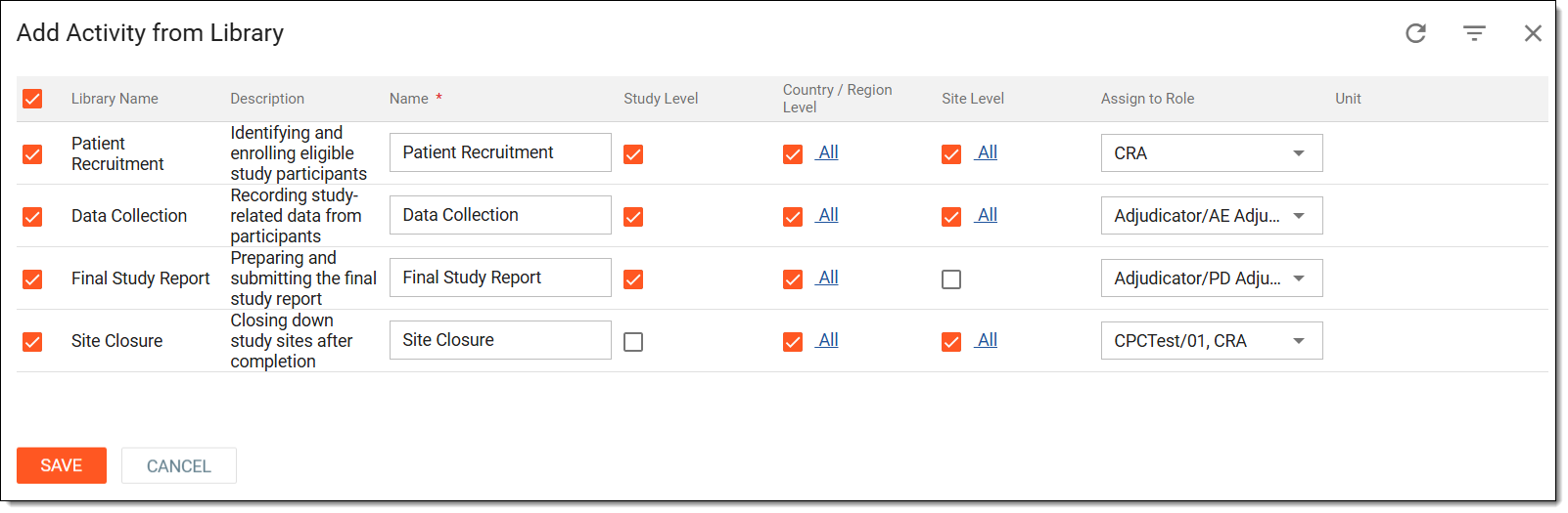 Adding activities from library