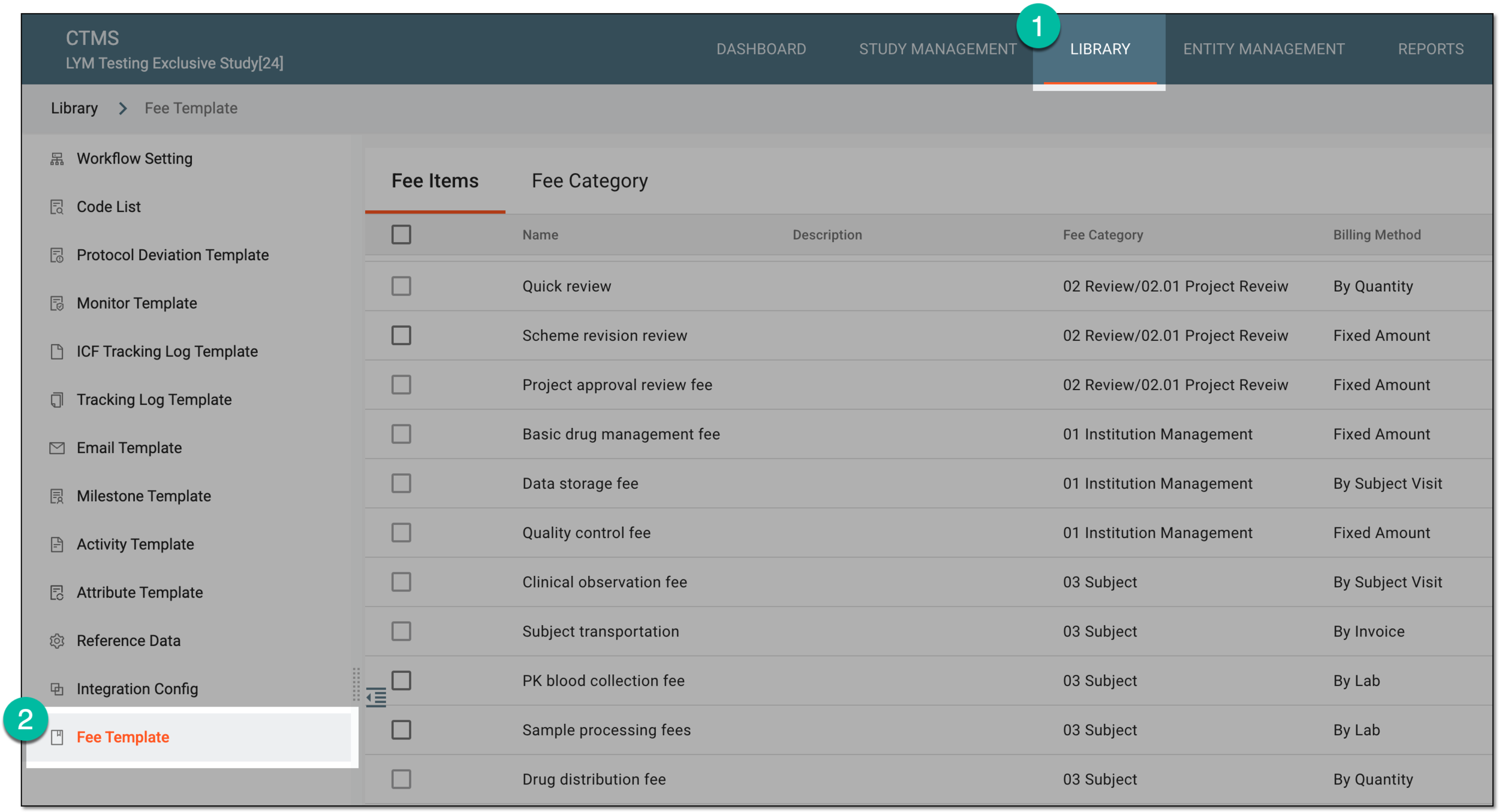 Accessing fee templates