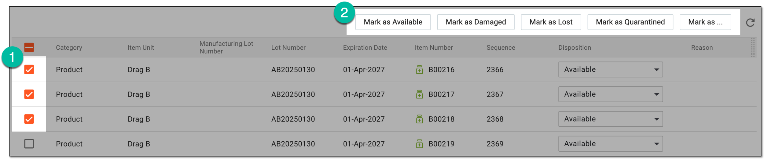 Changing multiple item disposition in return shipment