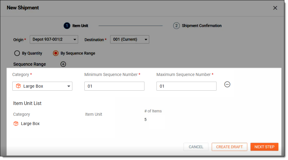 Requesting item supply by sequence range
