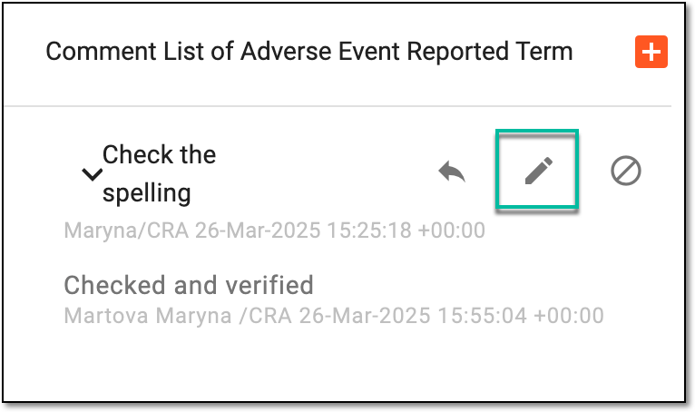Selecting option to edit comment