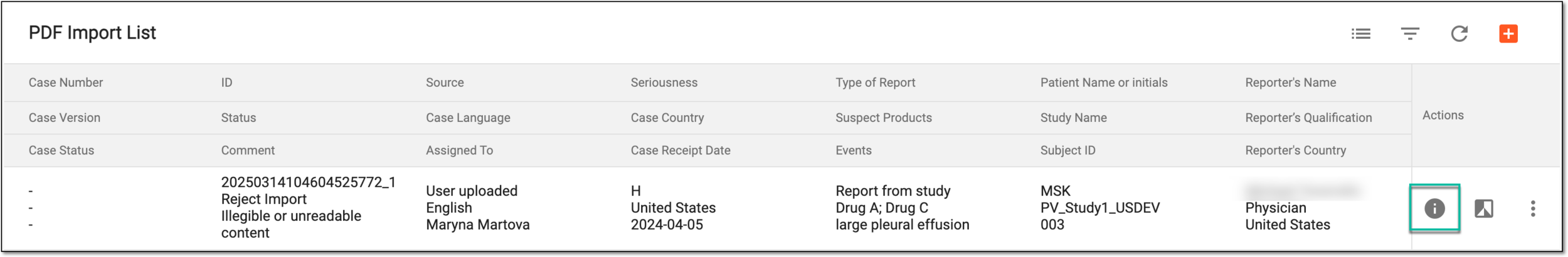 Selecting option to view extracted safety data