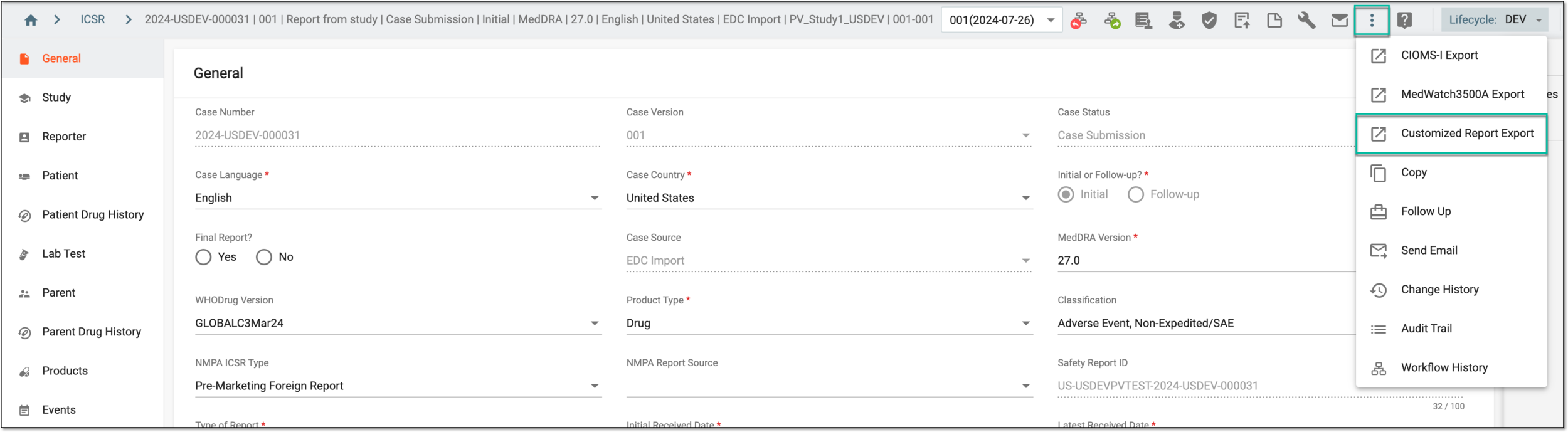 Accessing customized report export