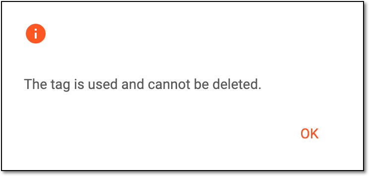 Tag deletion error message