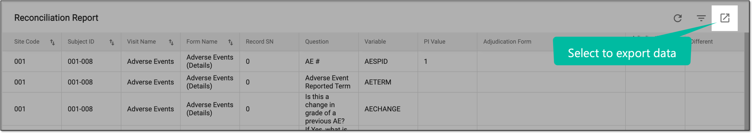 Exporting reconciliation report
