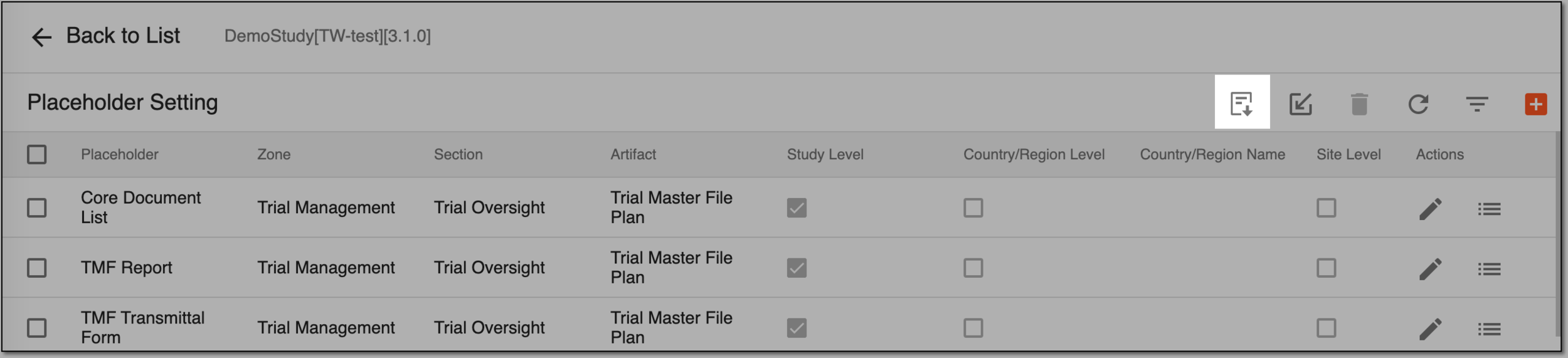 Downloading placeholder list template
