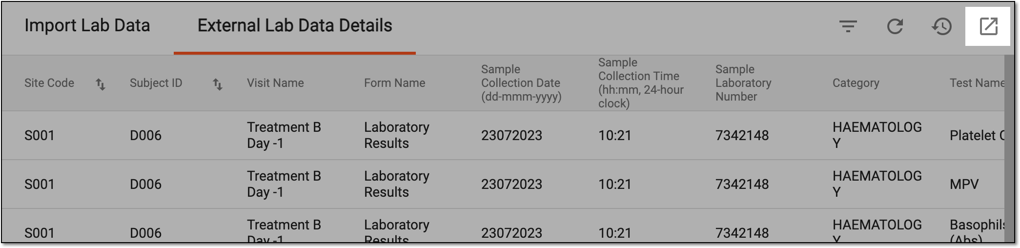 Exporting external lab data