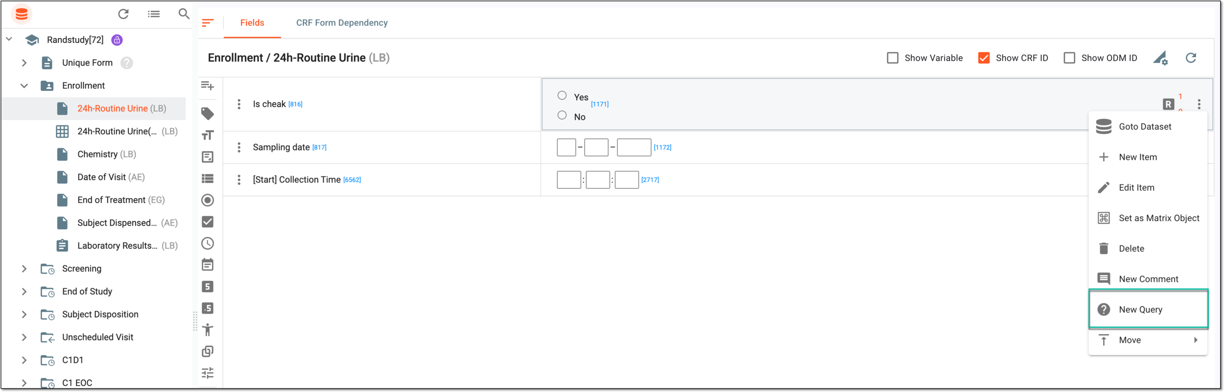 Opening query for question item