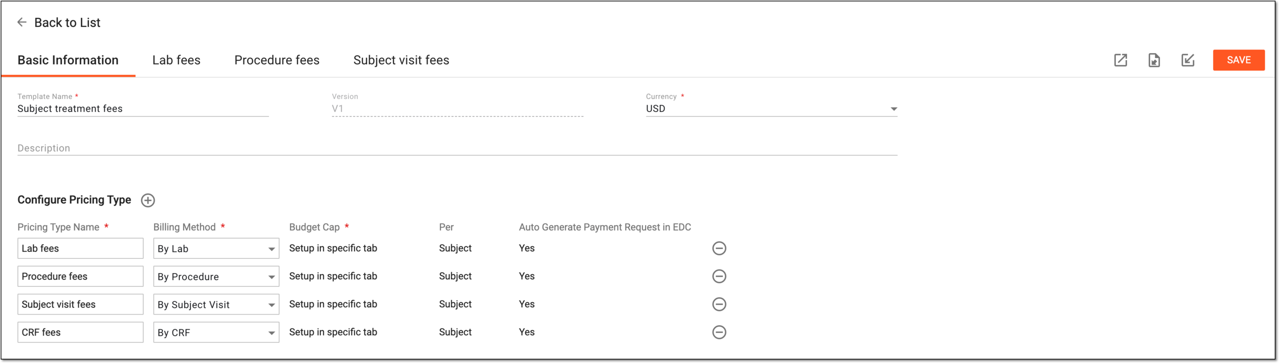 Updating pricing template details