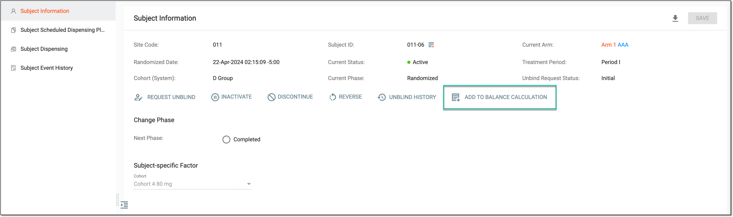 Adding subject to balance calculation