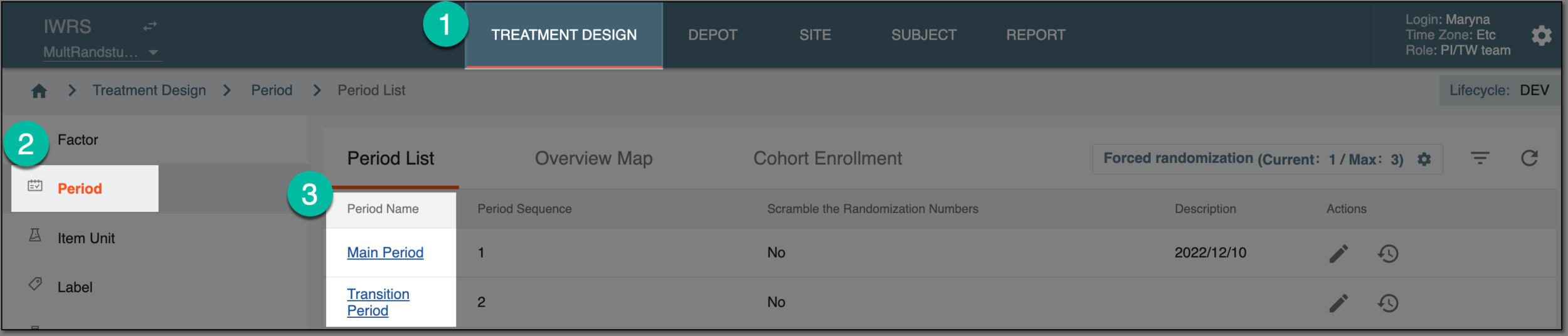 Accessing period configurator