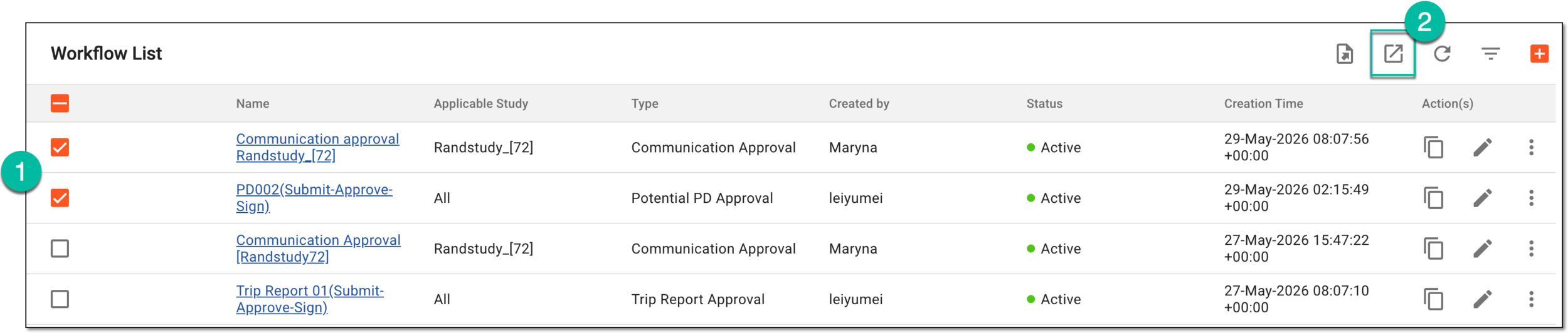 Selecting workflow settings to export
