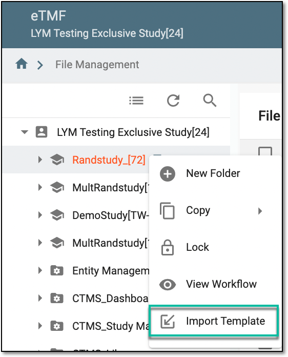 Accessing option to import template