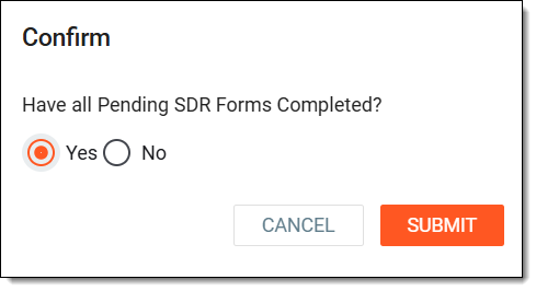 Confirming SDR completion