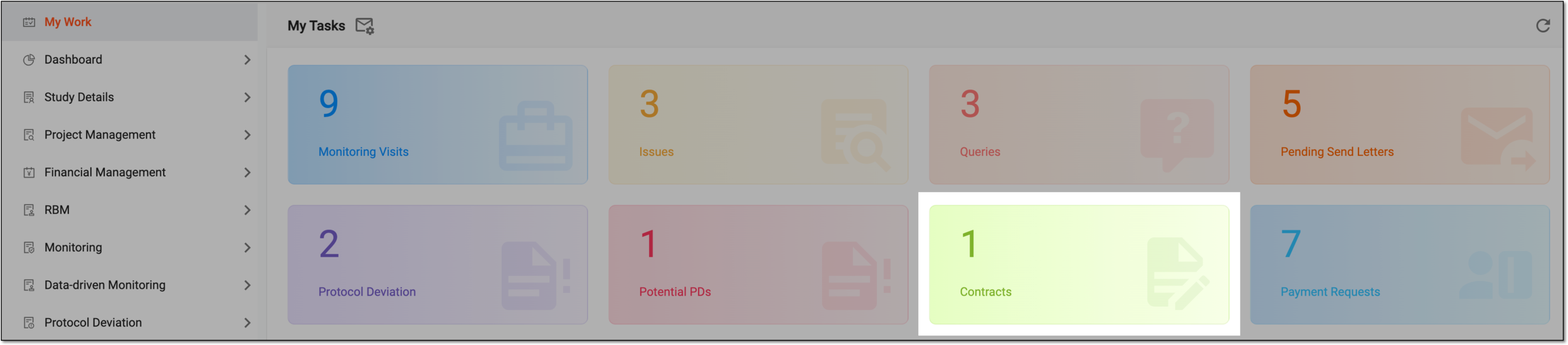 Selecting contracts tile
