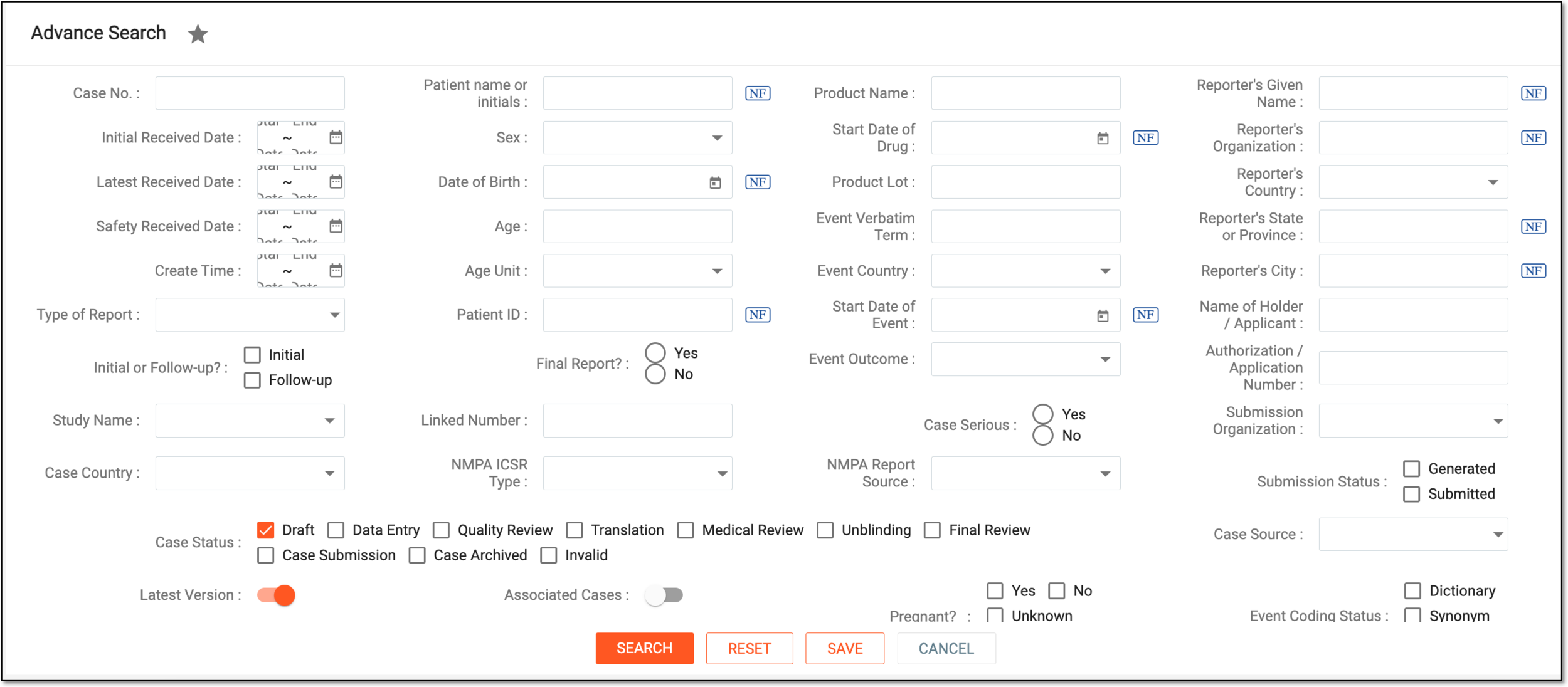 Viewing advance search page
