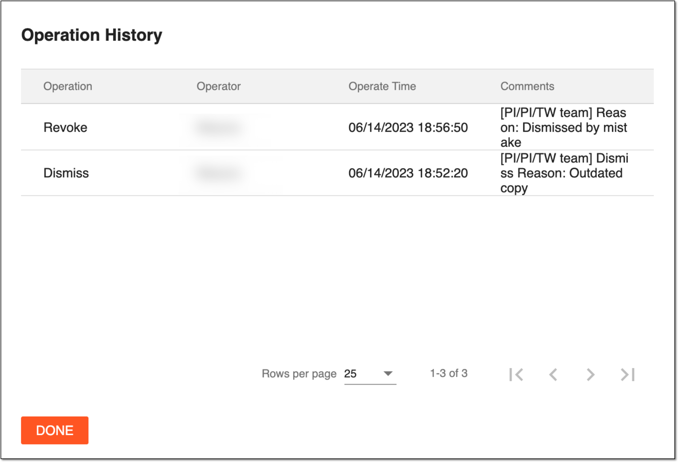 Viewing expired file operation history