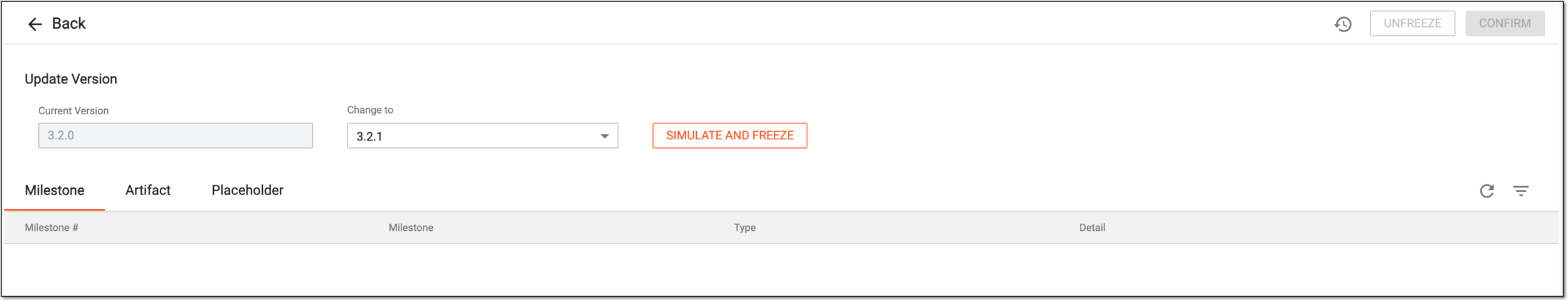Selecting version and simulating changes
