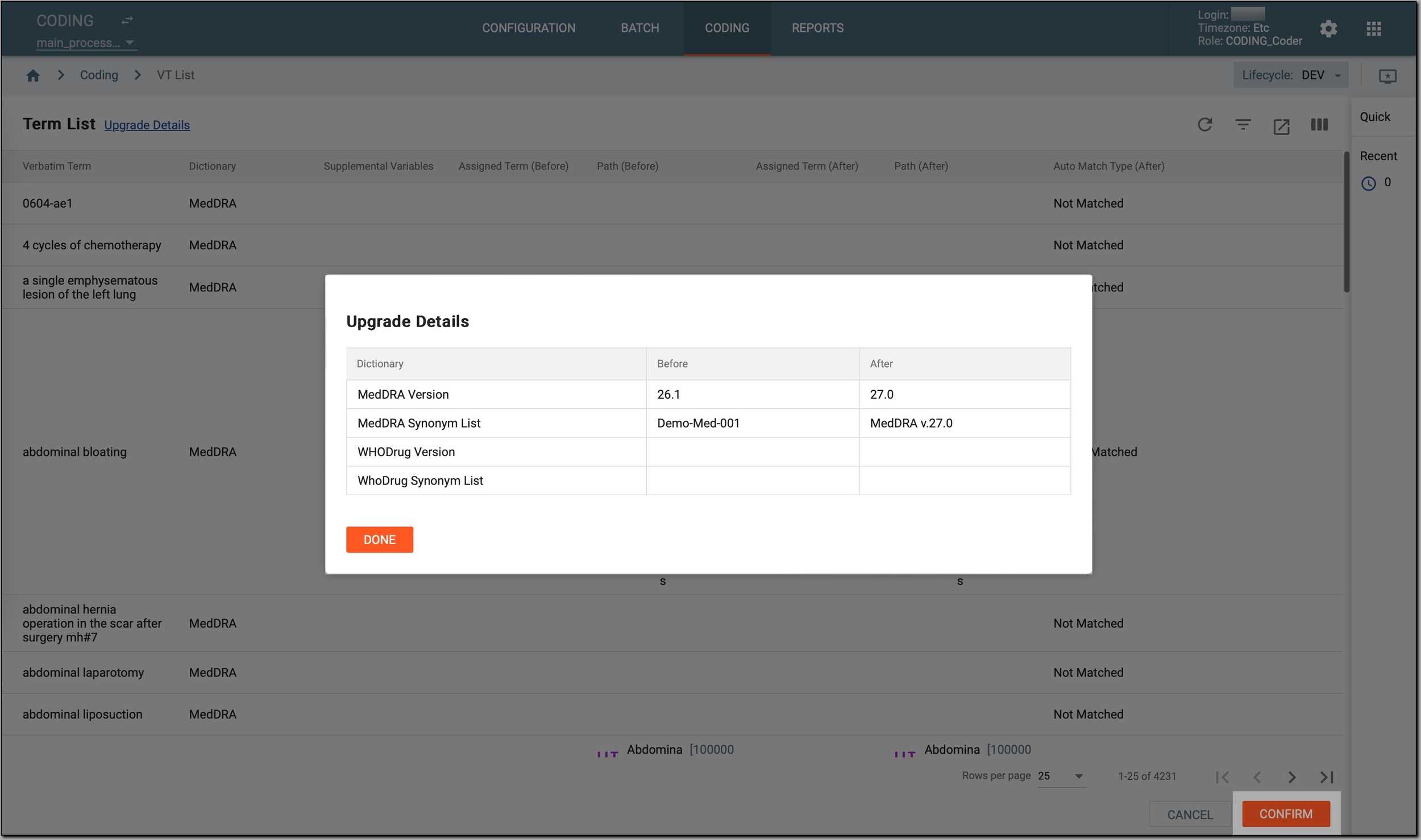 Confirming upgrading results