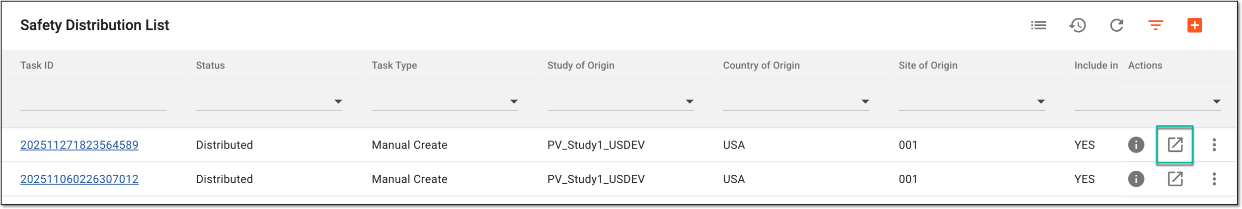 Exporting safety distribution task report from task list