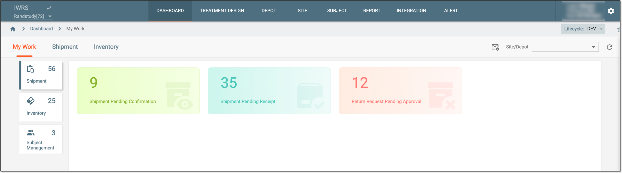 Shipment tasks dashboard