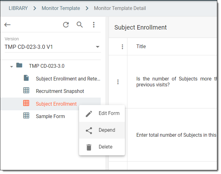 Selecting option to add dependence to form