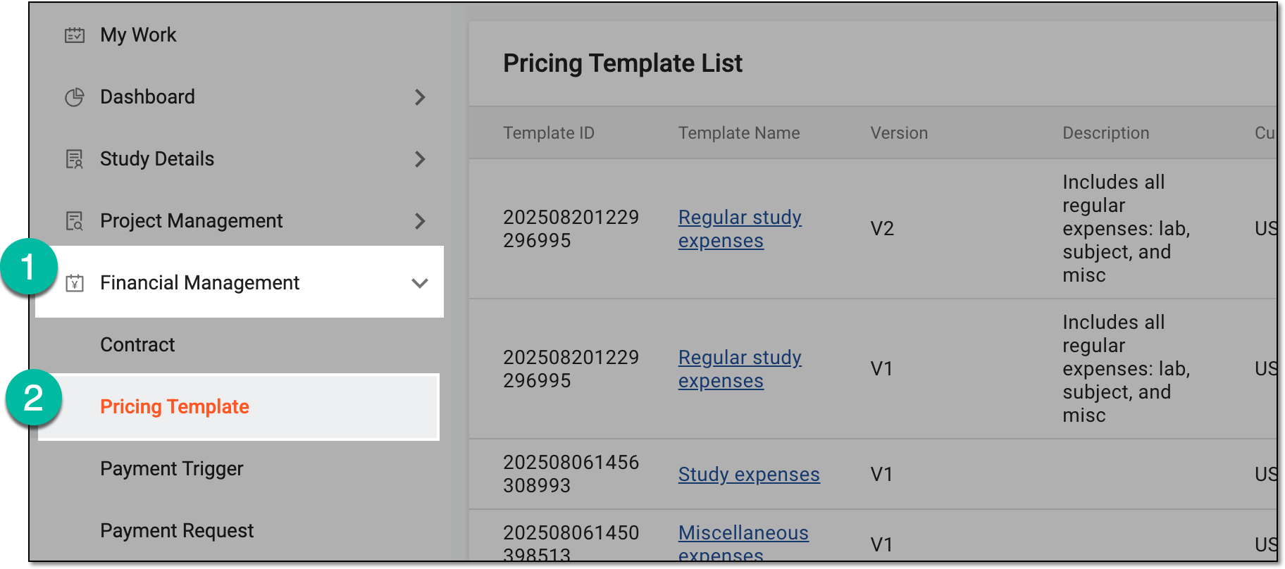 Accessing pricing templates