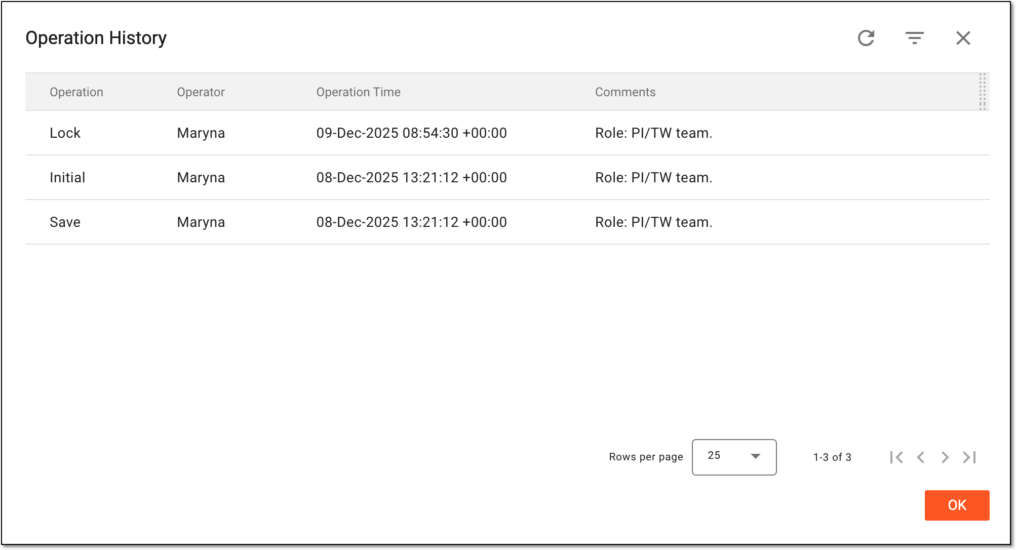 Analyzing tracking log entry operation history