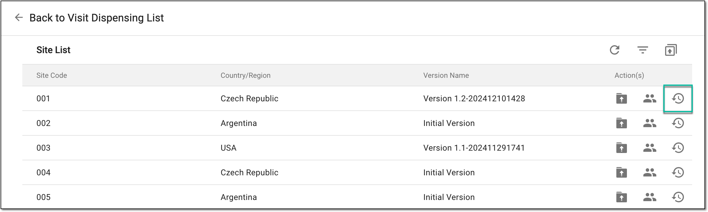 Accessing site version history