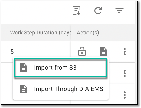 Selecting option to import from S3 database