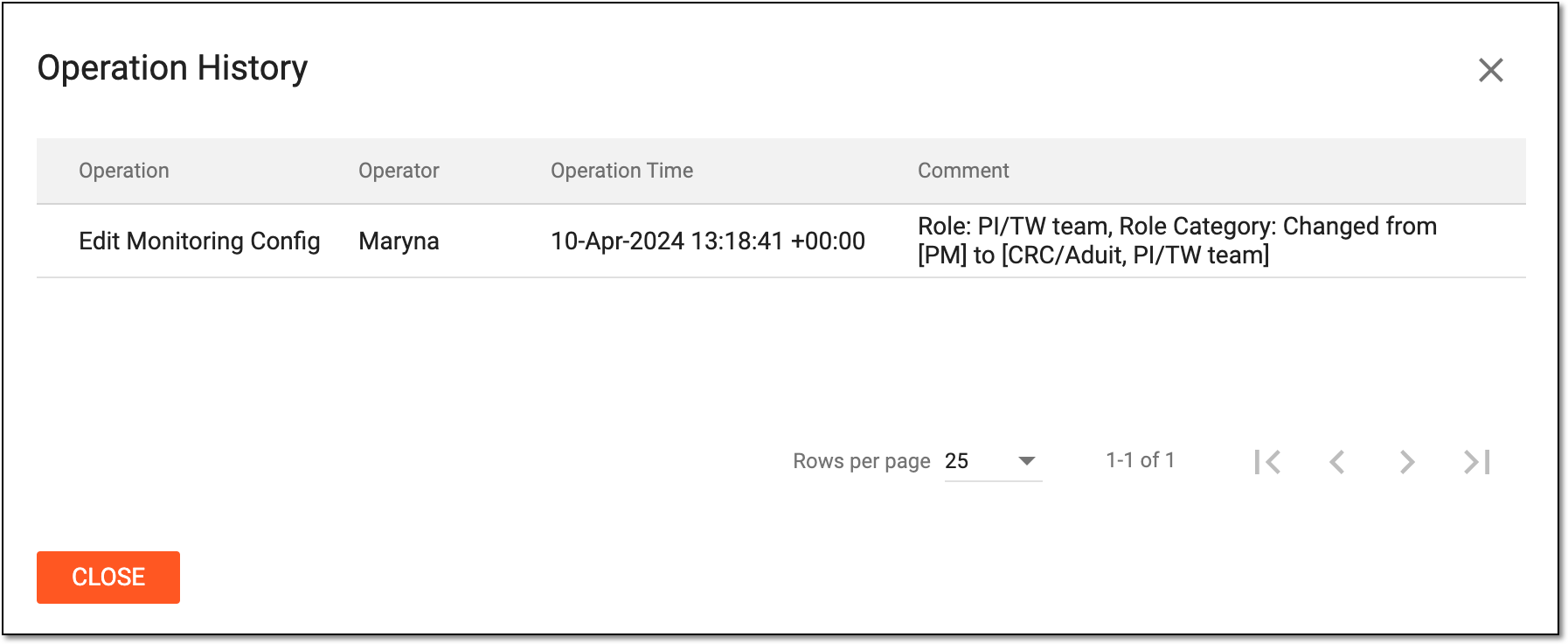 Viewing operation history of monitoring configuration