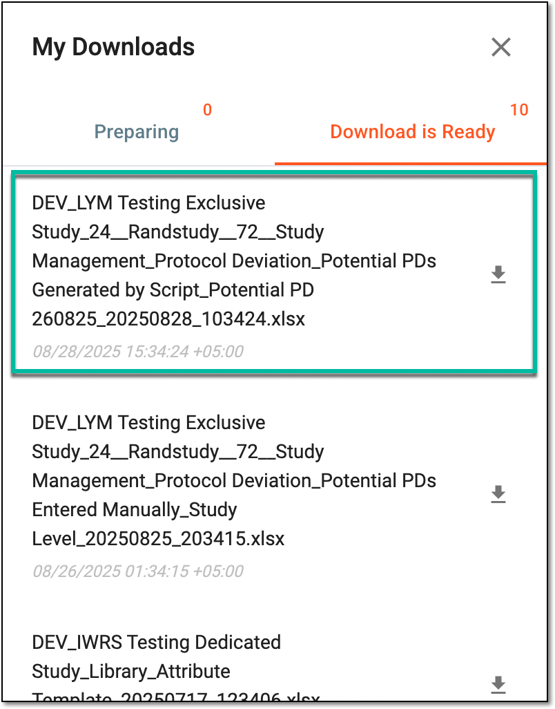 Downloading exported potential PD records