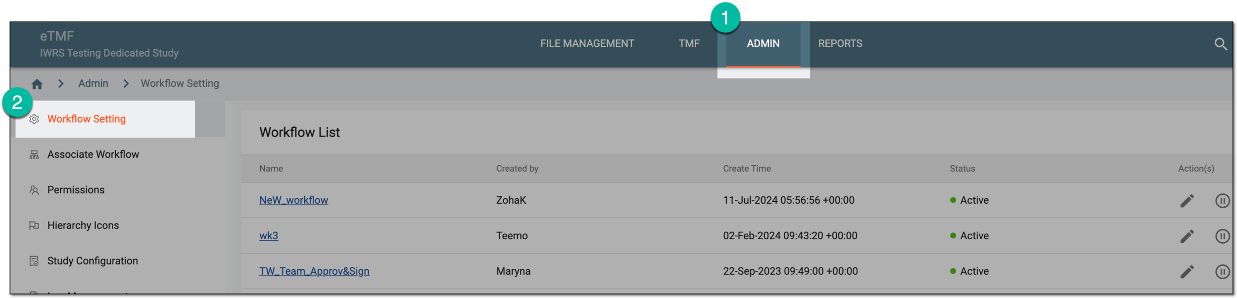 Accessing workflow setting