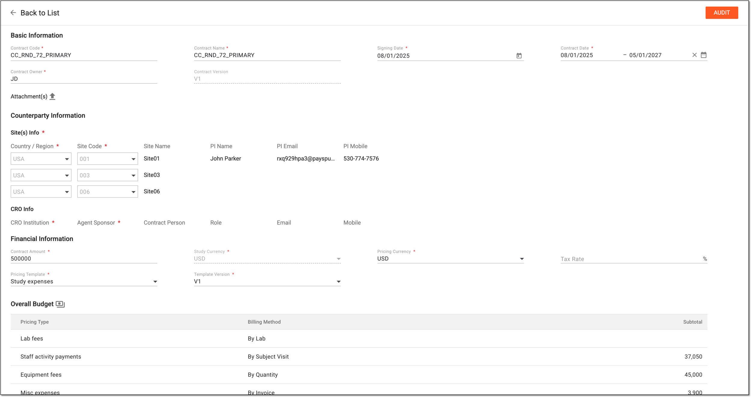 Reviewing details of historical contract version