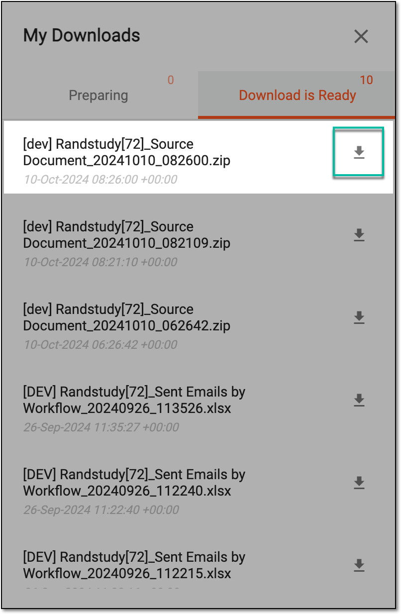Downloading exported source document archive