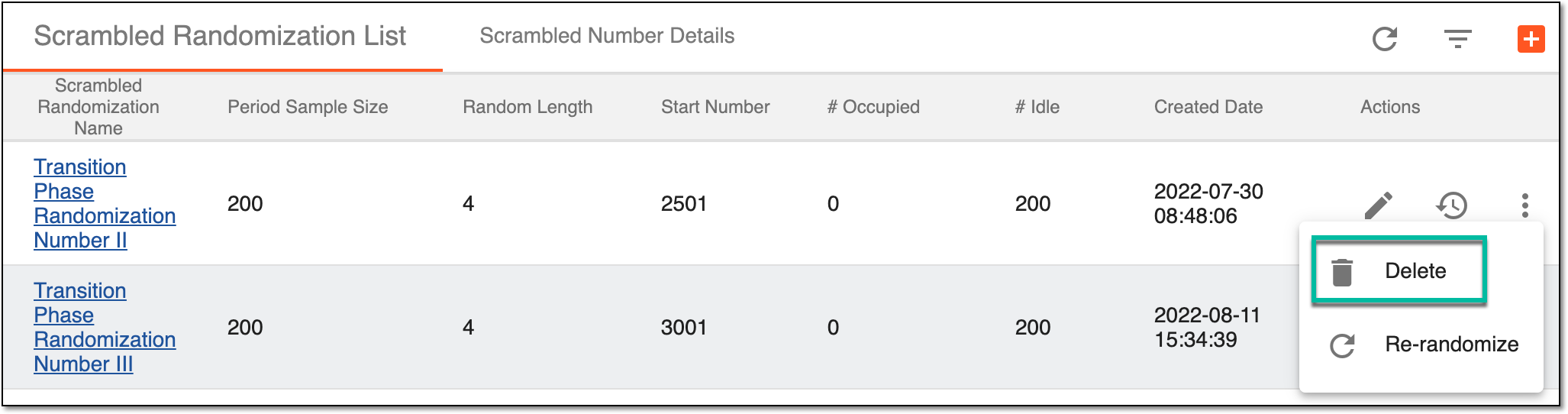 Deleting scrambled randomization