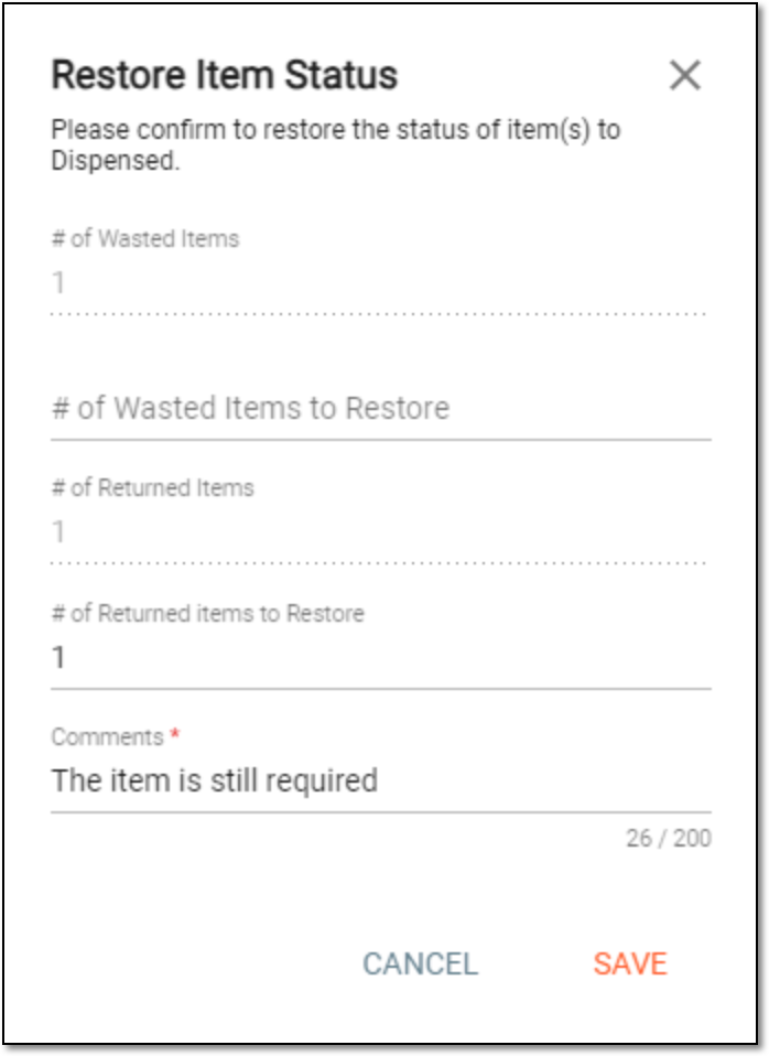 Restoring item status