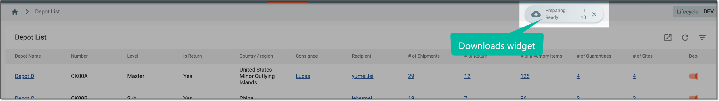 Downloads widget