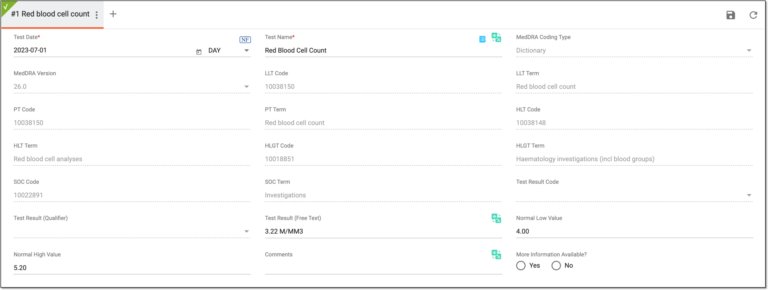 Adding lab test data