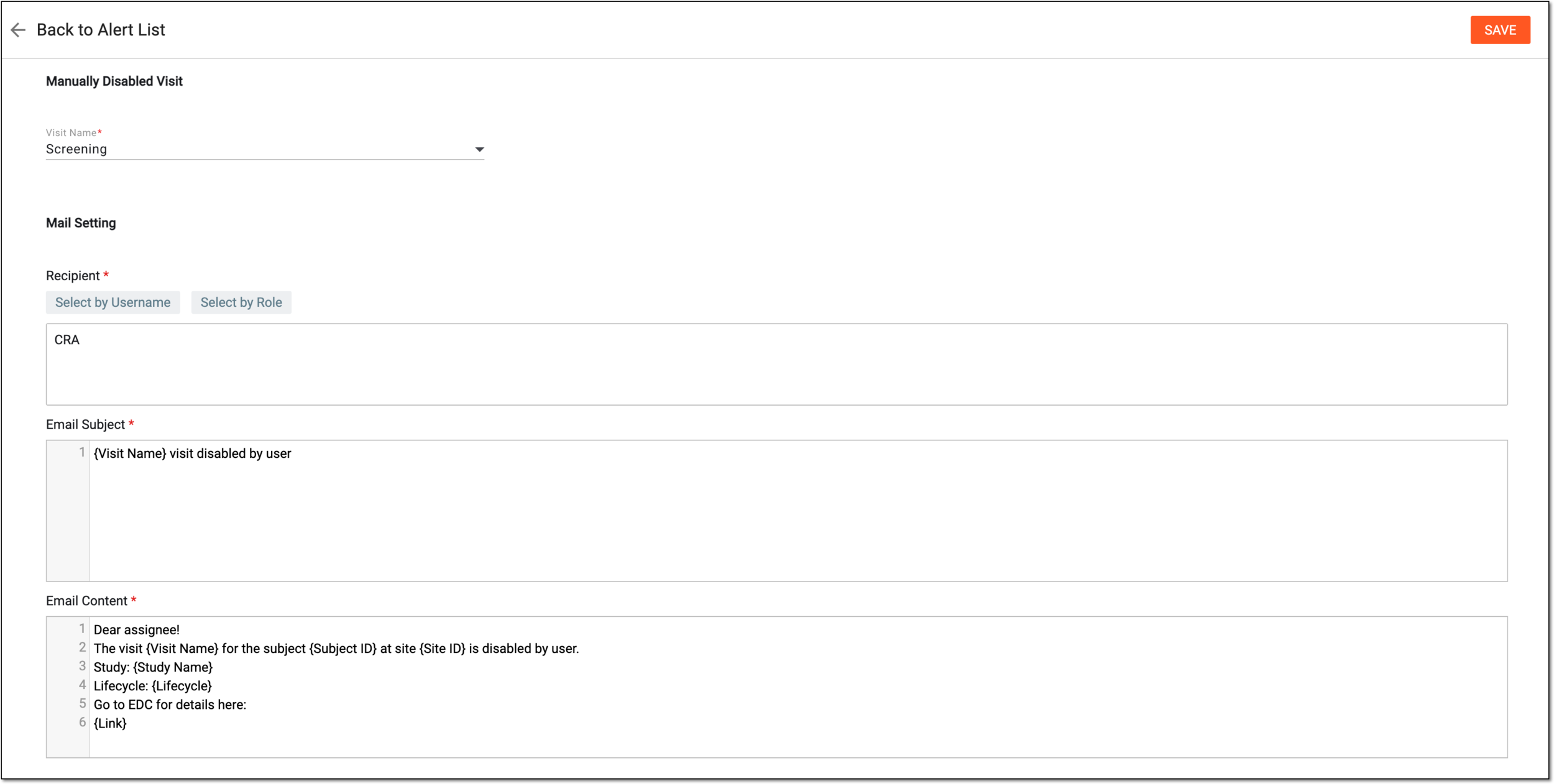 Configuring alert for manually disabled visit