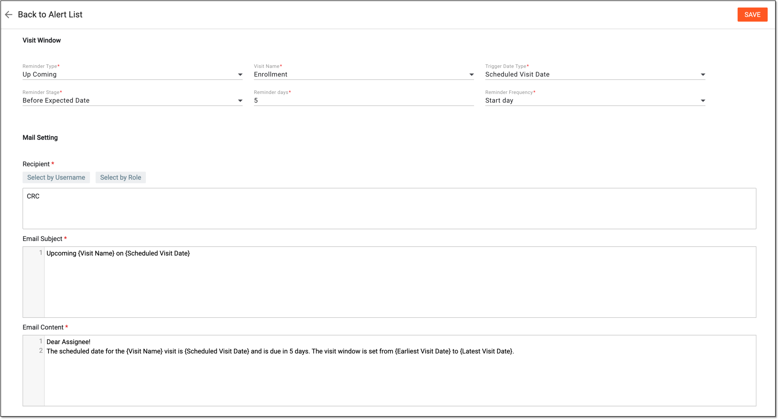 Configuring visit window alert