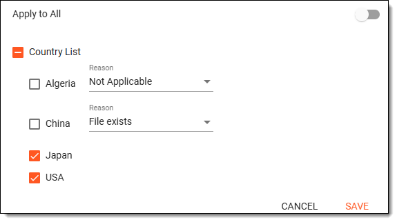 Example of selecting countries
