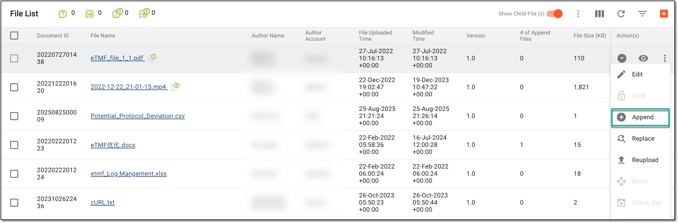 Accessing option to append file