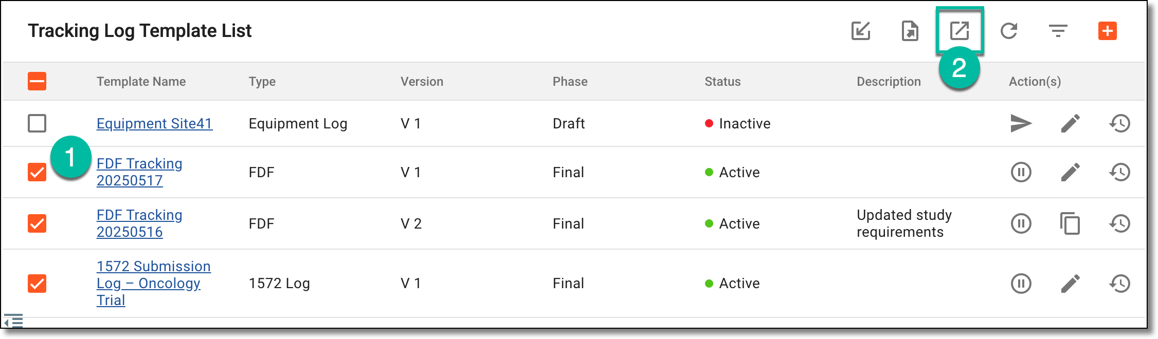 Exporting tracking log template file