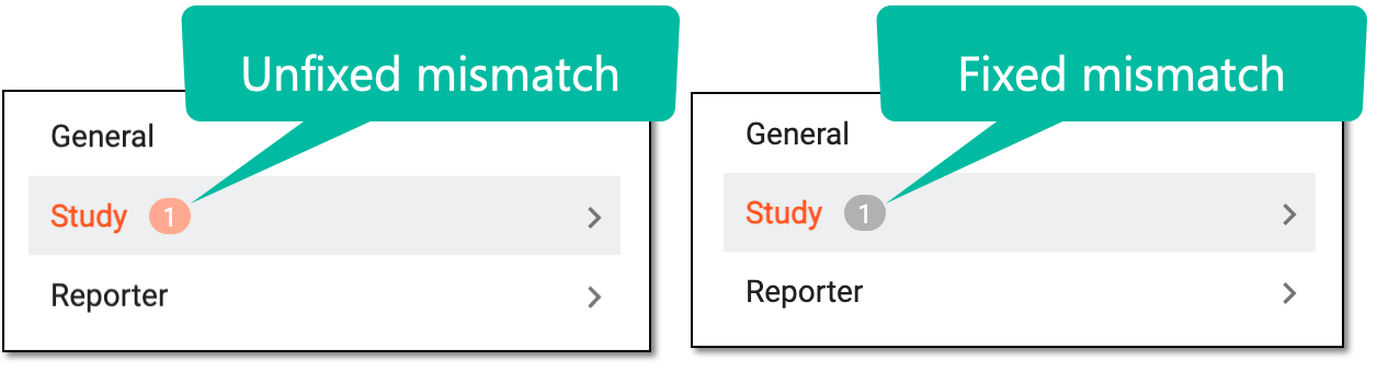 Comparing fixed and unfixed mismatch icons